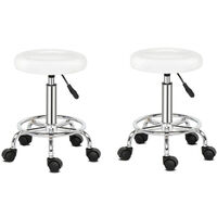 2 set of adjustable height bar stool modern round swivel salon soft stool indoor kitchen office White - White
