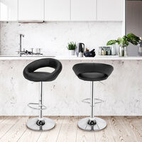 Set of 2 bar stool PU leather adjustable height round swivel chair suitable kitchen bar office White - Black