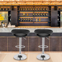 Set of 2 bar stool PU leather adjustable height round swivel chair suitable kitchen bar office White - Black