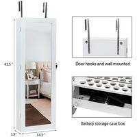 Wall mounted jewelry cabinet large capacity wooden LED full-length mirror storage rack - White