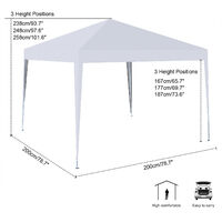 Waterproof pop up garden pavilion outdoor party camping wedding beach tent 2x2M - White