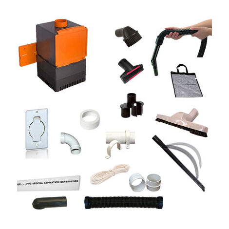 Atepac – Aspirateur centralisé Beflexx 230V 800W – Flexible extensible 2 à 8 m – Pack 5 accessoires – Prise murale ronde blanche