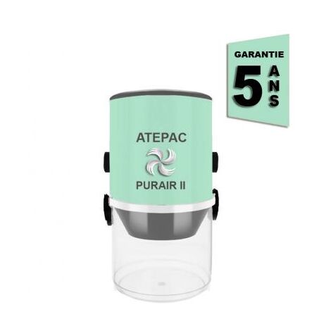 Atepac – Aspirateur central PURAIR II 180 m² – Dépression 2576 mmCE – Débit d’air 222 m3/h – Filtration plissée avec cône de protection