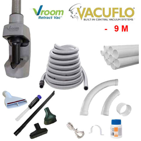 Nouveau Kit Flexible Vroom Retract Vac, compatible avec toutes les marques d'aspiration centralisée - longueur au choix (9m et 12m) - 9m