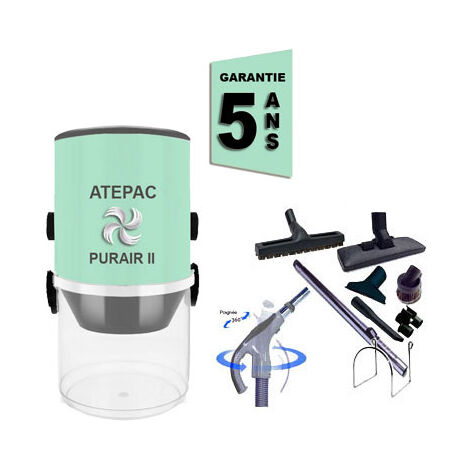 Aspiration centralisée ATEPAC PURAIR II garantie 5 ans (jusqu'à 180 M²) + Set inter 9 M + 8 accessoires + 1 kit de nettoyage micro (1/5)
