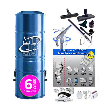 Aspiration centralisée hybride ATEPAC 70 GARANTIE 6 ANS (jusqu’à 350 m²) + trousse inter 9 ML + 8 accessoires + kit 3 prises + kit prise balai + kit prise garage