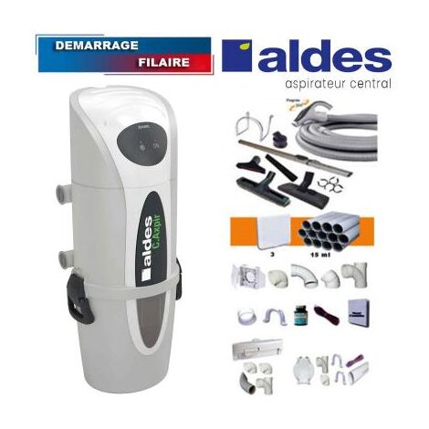 Centrale ALDES C.Axpir® Dynamic, Garantie 2 ans (jusqu'à 500 M²) + Set inter 9 M + 8 accessoires + kit 3 prises + kit prise balai + kit prise garage