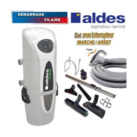 Centrale ALDES C.Axpir® Dynamic, Garantie 2 ans, (jusqu'à 500 M²) + Set inter 9 M + 8 accessoires + Kit de nettoyage micro offert