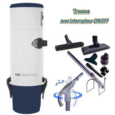 Aspiration Centralisée Aertecnica TS105 garantie 3 ans (jusqu'à 250 M²) + Set inter 9 M + 8 accessoires + 1 kit de nettoyage micro offert