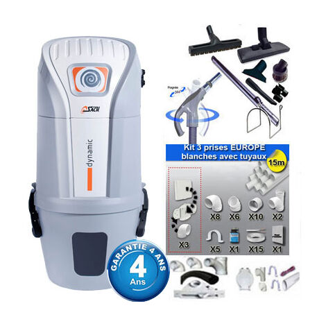 Aspiration centralisée SACH VAC Dynamic 1.8 kW garantie 4 ans (jusqu'à 300 M²) + Set inter 9 M + 8 accessoires + kit 3 prises + kit prise balai + kit prise garage