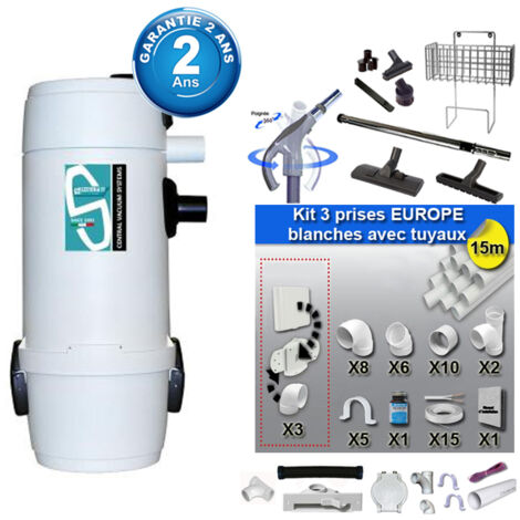 Aspiration centralisée Sistem Air Sunny Smart 7 (jusqu’à 250 m²), Garantie 2 ans + Set inter 9 M + 8 accessoires + kit 3 prises + kit prise balai + kit prise garage (1/5)