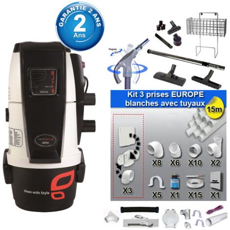 Aspiration centralisée sans sac Air Tecno Style MINI 150 (jusqu’à 150 m²), Garantie 2 ans + Set inter 9 M + 8 accessoires + kit 3 prises + kit prise balai + kit prise garage (1/5)