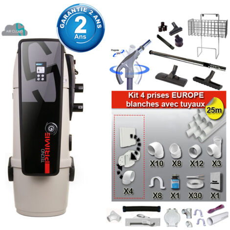 Aspiration centralisée Tecno Prime 450 (jusqu’à 450 m²), Garantie 2 ans + Set inter 9 M + 8 accessoires + kit 4 prises + kit prise balai + kit prise garage (1/5)