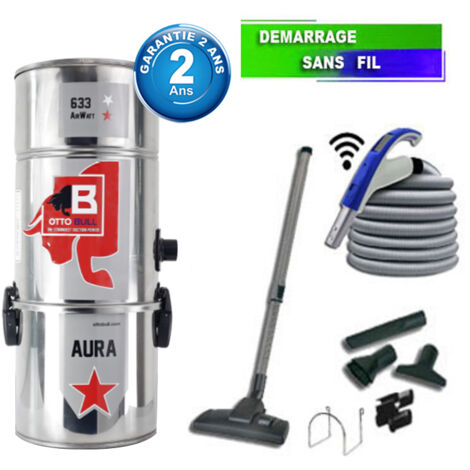 Aspirateur central type ALDES, OTTO BULL AURA 300 INOX (jusqu’à 300 m²) + set accessoires - Garantie 2 ans