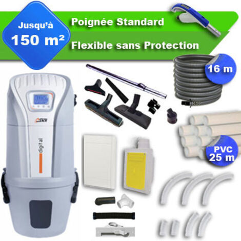 Aspirateur central SACH VAC Digital 2.4 kW garantie 4 ans + flexible rétractable 16 m standard + 7 accessoires + kit 1 prise RETRAFLEX + kit prise balai (rayon d'action 150 m2) (1/5)