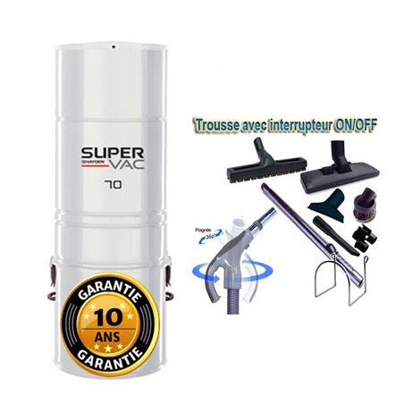 Aspirateur central hybride HAYDEN SuperVac 70 GARANTIE 10 ANS (jusqu’à 350 m²)+ trousse inter 9 ML + 8 accessoires + 1 kit de nettoyage micro offert