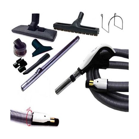 Trousse 8 accessoires + 1 flexible avec bouton marche/arrêt et nouveau terminal rotatif 360°à chaque extrémité - longueur au choix - 7m