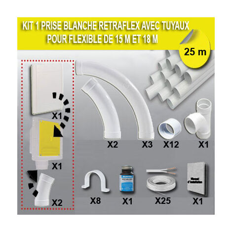 Kit 1 prise RETRAFLEX blanche nouvelle génération, 20% plus petit que le premier modèle - longueur de tuyaux au choix (15m et 25m) - 25m