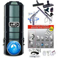 ASPIRATEUR CENTRAL SANS SAC SANS FILTRE HD801C (jusqu’à 600 M²) GARANTIE 10 ans + set inter 9 M + 8 accessoires + kit 4 prises + kit prise balai + kit prise garage