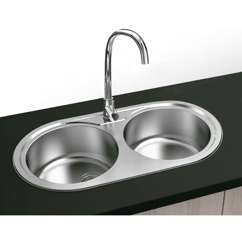 Lavello cucina da appoggio in acciaio inox 2 vasche con gocciolatoio  modello mondial cm.120x50 vasca