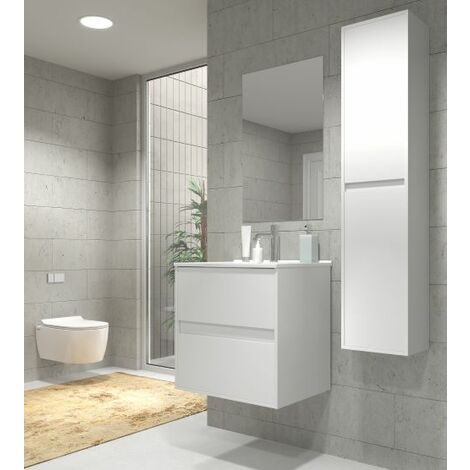 Mobile Bagno Sospeso con Lavabo in Porcellana incluso - con 2 Cassetti - Il  Mobile è MONTATO - Modello