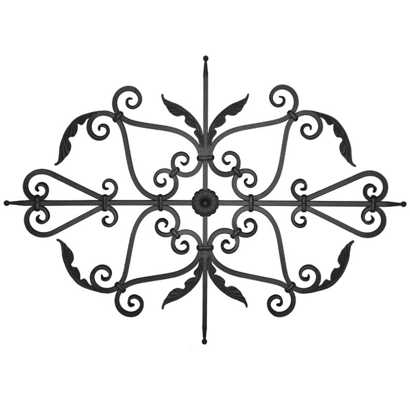 Panneau décoratif lisse avec détails feuilles palmette et lances - H1420mm L1030mm Section en carré de 16x16mm - Fer forgé à souder - DECO FER FORGE