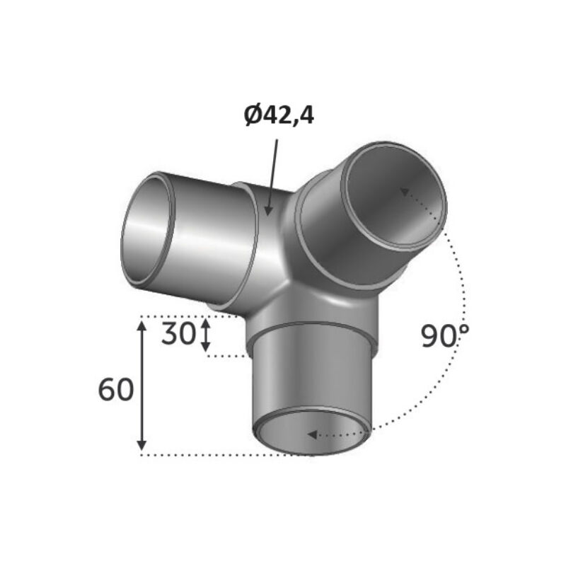Té 60° Pour Tube 30mm – Inox 316 – Raccord Inoxydable FP INOX Ref 4111430