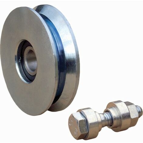 Deco Fer Forge – Roue de portail coulissant Ø160mm – Acier zingué – Charge max 550kg – Axe de fixation inclus – Gorge triangulaire