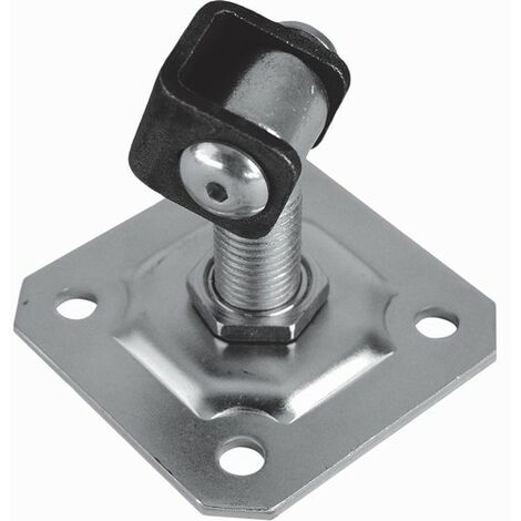 Deco Fer Forge – Gond de porte sur platine avec écrou réglable – Filetage M20 – Acier zingué pour tube 40mm – Fixation à vis 4 trous – Longueur 100mm