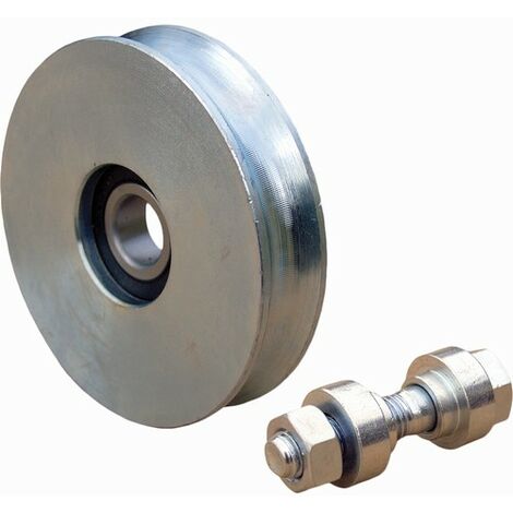 Deco Fer Forge – Roue de portail coulissant Ø120mm – Gorge ronde 20mm – Charge max 410kg – Acier pour rail 19193 – Axe de fixation inclus