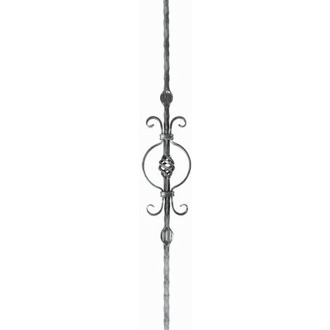 Barreau martelé avec motif en volutes et vrille centrale - Hauteur 950mm Largeur 135mm carré de 12mm - Fer forgé - À souder - DECO FER FORGE