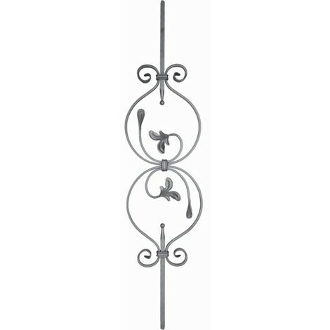 Barreau avec motif en volutes et feuilles central - Hauteur 950mm Largeur 215mm carré de 12mm - Fer forgé - À souder - DECO FER FORGE