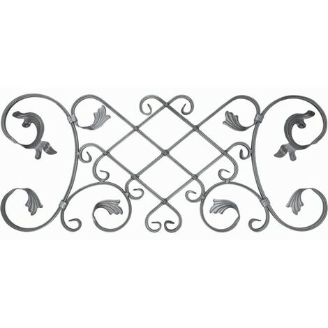 Deco Fer Forge – Panneau décoratif volutes et feuilles en fer forgé grenaillé – H370mm L880mm Section 16x8mm – Fixation par soudure pour usage intérieur/extérieur