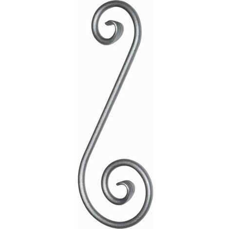 Volute en S inégale finition patte d'oie - Hauteur 360mm Largeur 130mm rond Ø12mm - Fer forgé - À souder - DECO FER FORGE