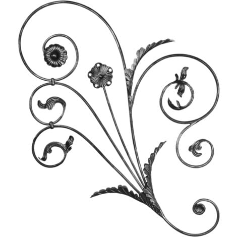 Panneau décoratif avec détails feuilles et fleurs - H970mm L780mm Section en rond lisse Ø12mm - Modèle DROIT - Fer forgé à souder - DECO FER FORGE
