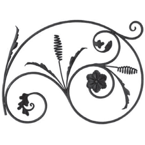 Panneau décoratif lisse avec détails feuilles et fleur - H550mm L750mm Section en rond Ø12mm - Modèle DROIT - Fer forgé à souder  - DECO FER FORGE