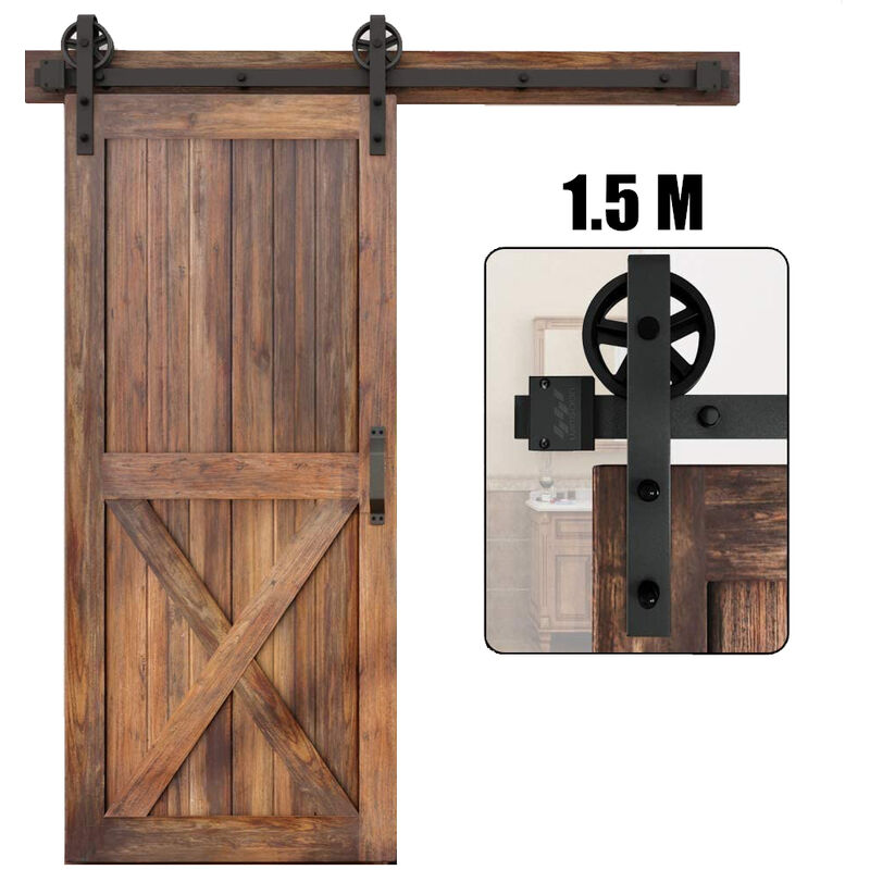  JHXLJ Kit de corredera para puerta de granero de doble puerta,  rodillo deslizante de acero para percha, puerta corredera de granero  corredera de madera, kit de riel de armario de puerta