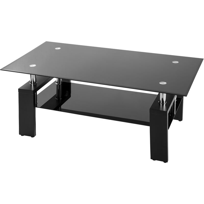 Mesa de Centro, Vintage Industrial Mesa de Salón con Tapa de Vidrio Templado, Hogar Möbel 113 x 69 x 19 cm (Schwarz)