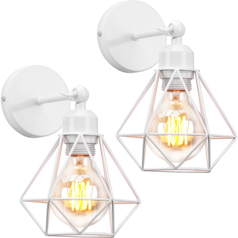 Lámpara de Techo 2 Piezas, Vintage Plafón con Ø15.5cm Jaula Diamante de Hierro, Industrial Estilo Iluminación Art Decor E27 Interior para Pasillo Escalera Dormitorio (Blanco)