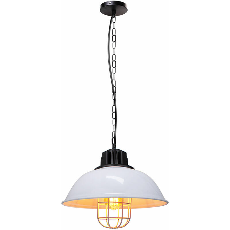 Lámpara Colgante, Vintage Lámpara de Techo Cadena, Iluminación en Industrial Estilo con Ø33cm Cúpula Pendiente E27 Base para Dormitorio Cocina Comedor Cafe (Blanco)