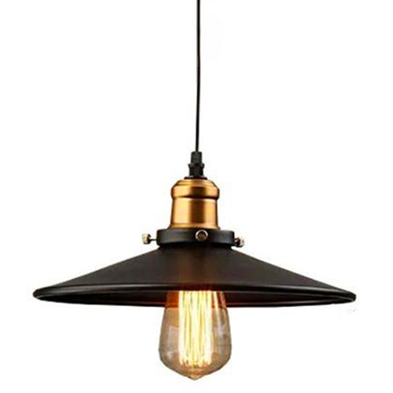 Lámpara Colgante, Vintage Retro Lámpara de Techo con Ø26cm Pendiente, Iluminación Edison E27 Luz de Metal para Dormitorio Cocina Comedor Cafe (Negro)