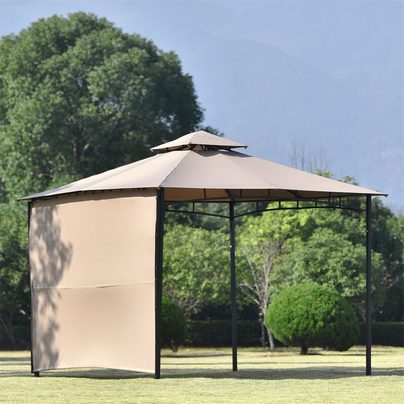 Cenador de Jardín Plegable, 3 x 3M Gazebo con Toldo Extensible y Pared Lateral Desmontable para Exteriore Patio (Marrón Claro)