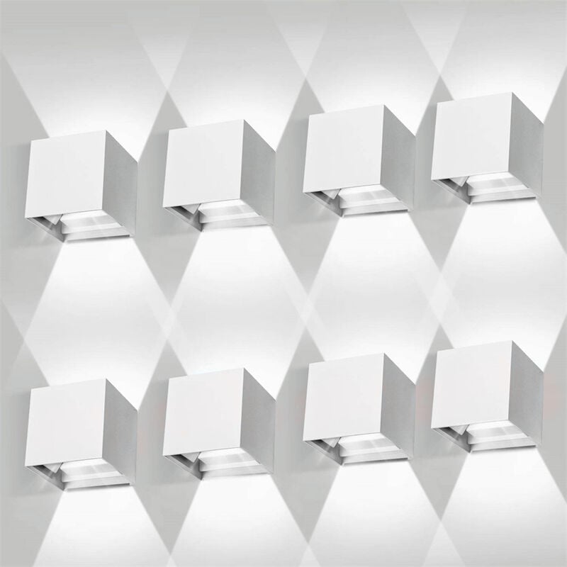 Apliques de Pared Interior 8 Piezas, 12W Moderno LED Lámpara de Pared Interior de Aluminio Ángulo Ajustable para Pasillo Escalera Dormitorio (Blanco/Blanco Frío)