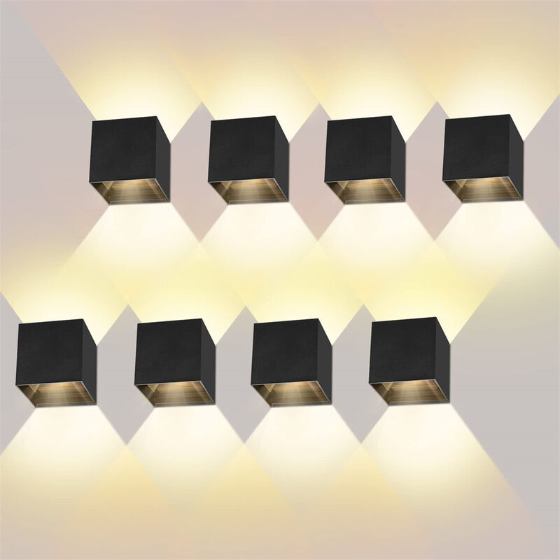 Apliques de Pared Interior 8 Piezas, 12W Moderno LED Lámpara de Pared Interior de Aluminio Ángulo Ajustable para Pasillo Escalera Dormitorio (Negro/Blanco Cálido)