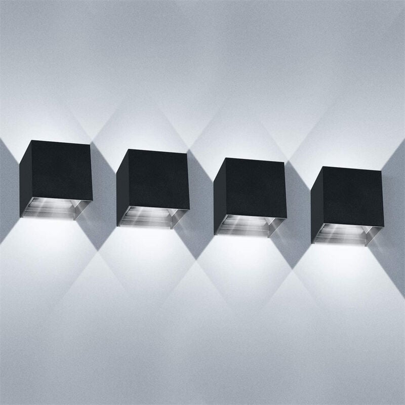 Apliques de Pared Interior 4 Piezas, 12W Moderno LED Lámpara de Pared Interior de Aluminio Ángulo Ajustable para Pasillo Escalera Dormitorio (Negro/Blanco Frío)