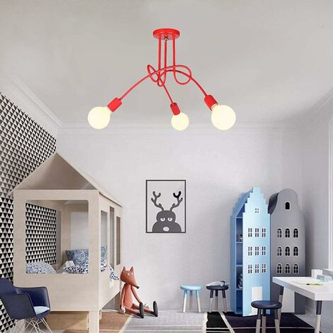 Lámpara de Techo, 3 Luces Plafon de Techo de Metal, Iluminación en Forma de Araña E27 para Dormitorio Cocina Loft (Rojo)
