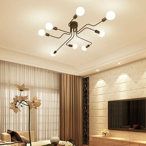 Lamparas de Techo Vintage, E27 8 Luces Lámparas de techo industriales, Lámparas de araña Sputnik Moderno para Dormitorio Sala de Estar Cocina Salón Comedor, Negro