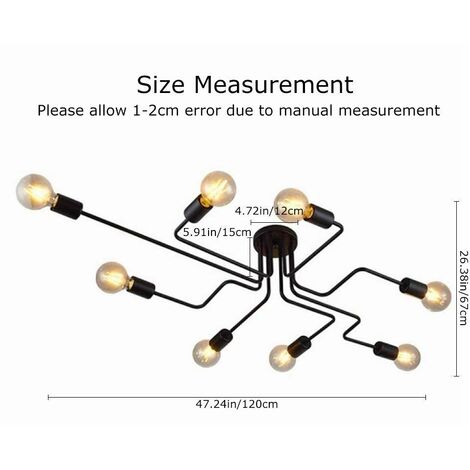 Lamparas de Techo Vintage, E27 8 Luces Lámparas de techo industriales, Lámparas de araña Sputnik Moderno para Dormitorio Sala de Estar Cocina Salón Comedor, Negro
