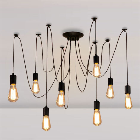 Lámpara Colgante Vintage Edison ajustable, lámpara de techo, lámpara industrial, color negro (8 soportes para bombillas, 1,5M)