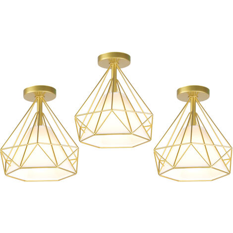 Lámparas de Techo Vintage, Industrial Metal Iluminación de Techo E27 en Estilo Jaula Para Sala de Estar, Cocina, Dormitorio, Pasillo, Patio, Ø 25cm, Dorada, 3 Luz